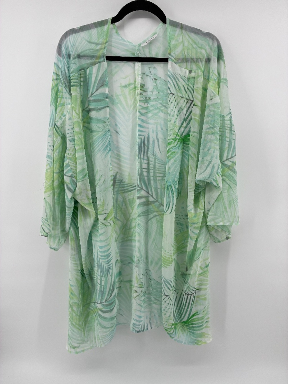 Reitmans Light Green Palm-Print Sheer Swim Cover-Up Kimono